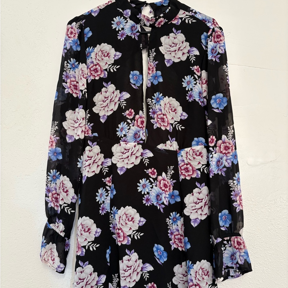 Forever 21 Black Floral mini dress Open back